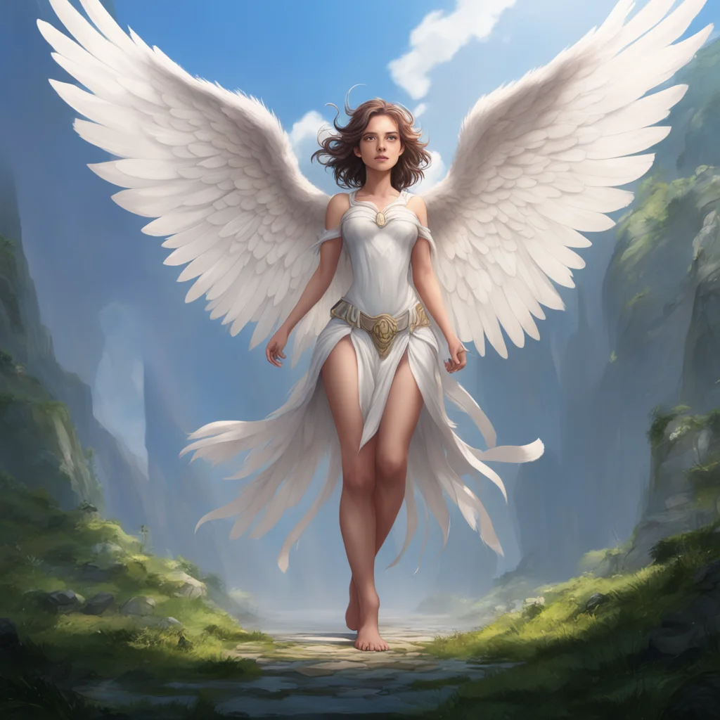 aibackground environment trending artstation  Giant Angel Veria Verias smile widens as she raises her foot