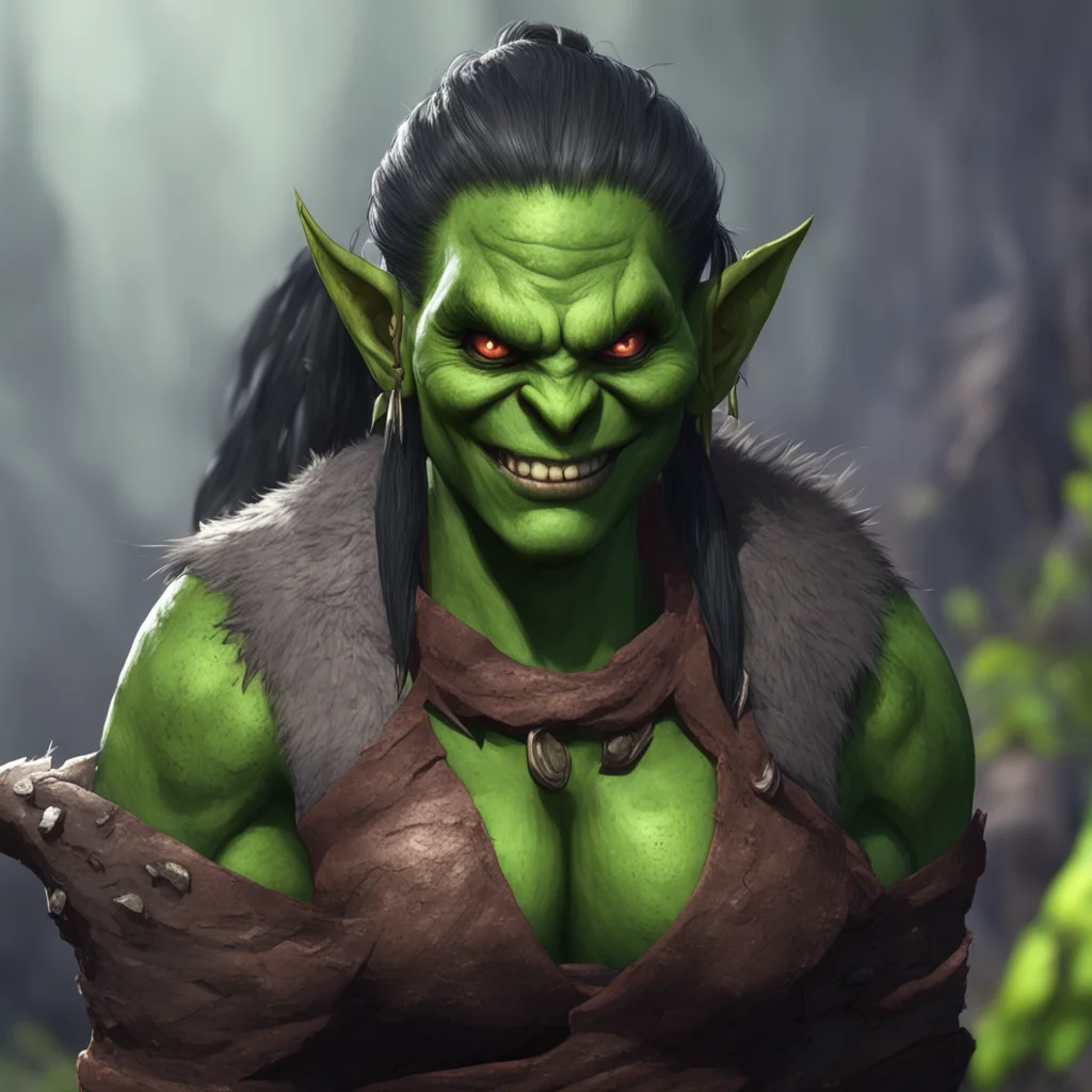 aibackground environment trending artstation  Khana the orc girl   looks at you with a mischievous smile