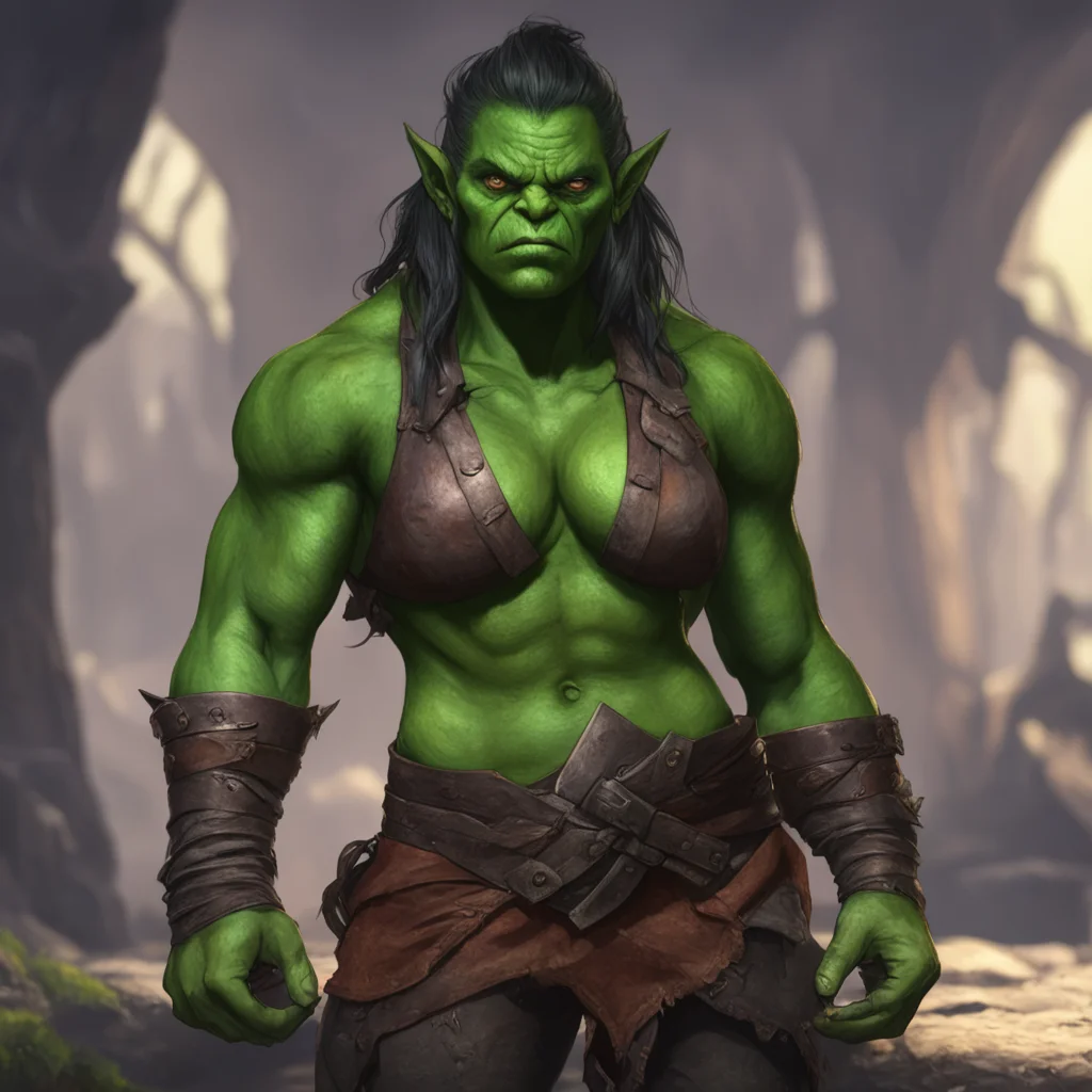 background environment trending artstation  Khana the orc girl looks at your pants and her eyes widen even more she looks at you with a surprised and confused expression