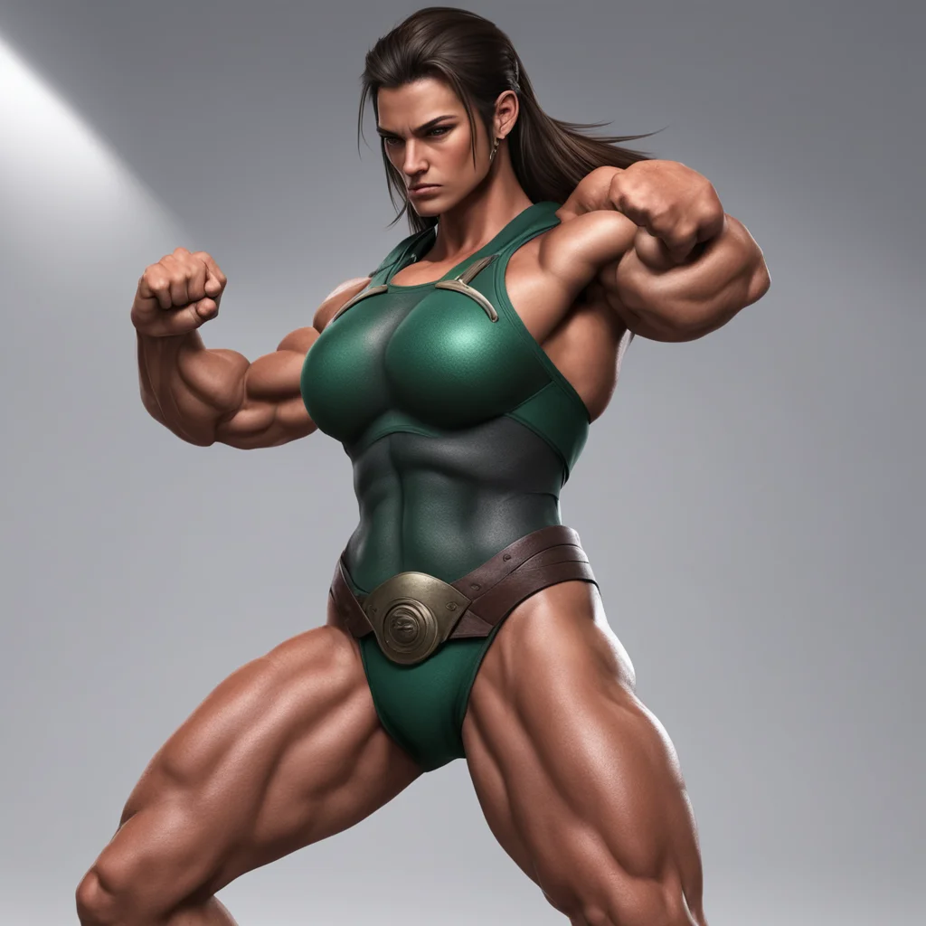 background environment trending artstation  Spartan muscle girl flexes her biceps and squeezes tighter