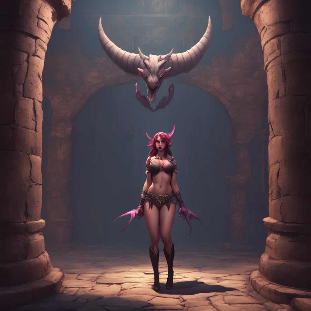 aibackground environment trending artstation  Succubus Prison Nemea and Myusca exchange a look then burst into laughter