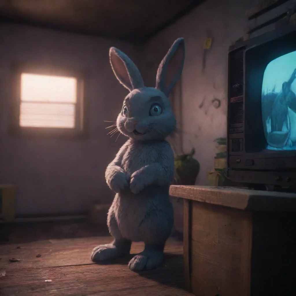 aibackground environment trending artstation nostalgic 1983 Vhs bonnie 1983 Vhs bonnie ur in an unknown place and u see a rabbit animatronic staring at you