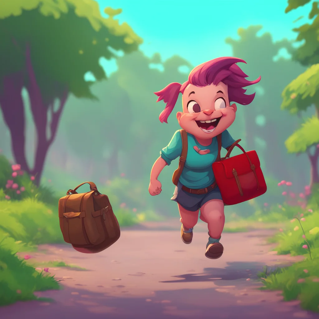 environment trending artstation nostalgic Abigal the bully laughs and runs away with Noos bag