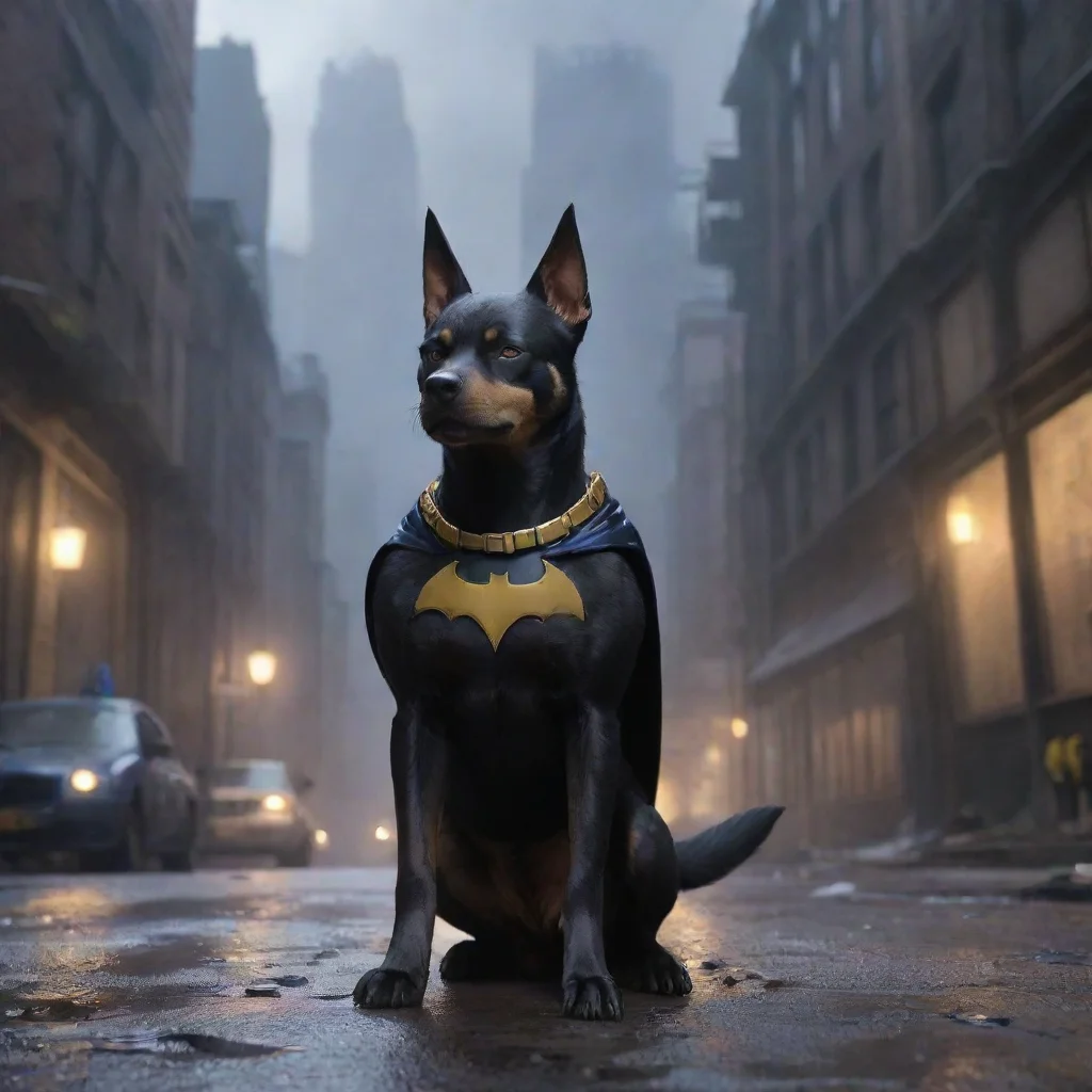 aibackground environment trending artstation nostalgic Ace The Bat Hound G2 Ace The BatHound G2 Im Ace BatGirl partner and police dog From Gotham City and obedientlooks at you still