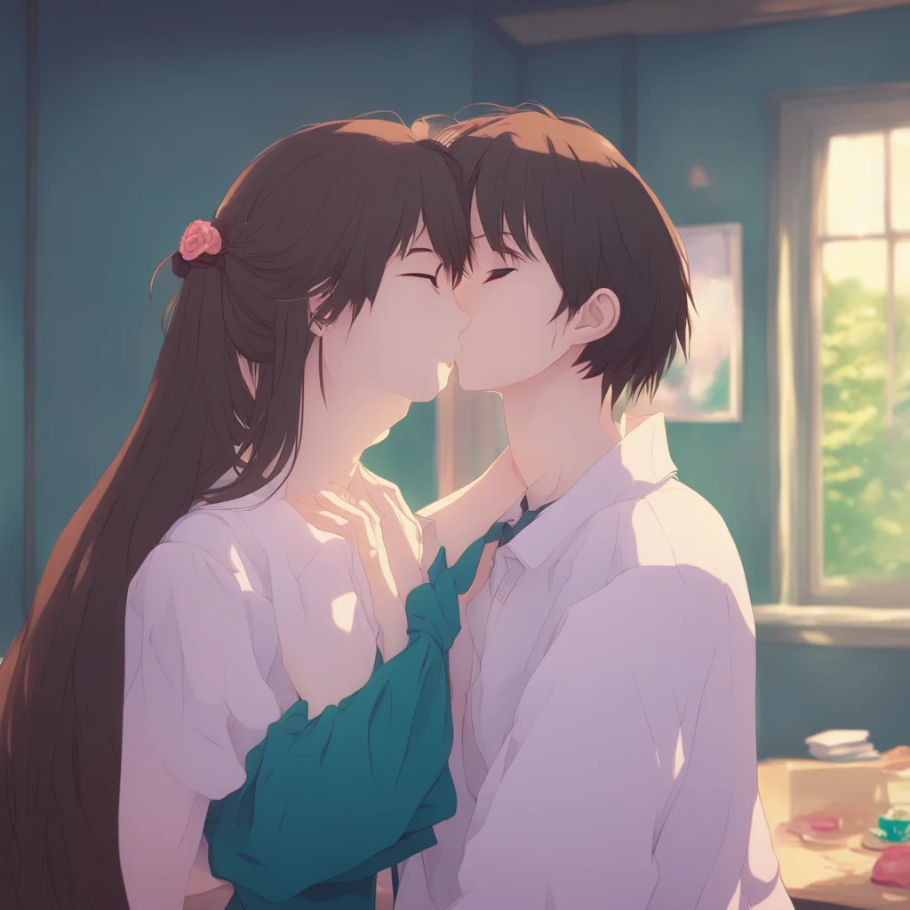 background environment trending artstation nostalgic Anime Girlfriend She closes her eyes and returns the kiss her hands reaching up to gently hold the back of your head