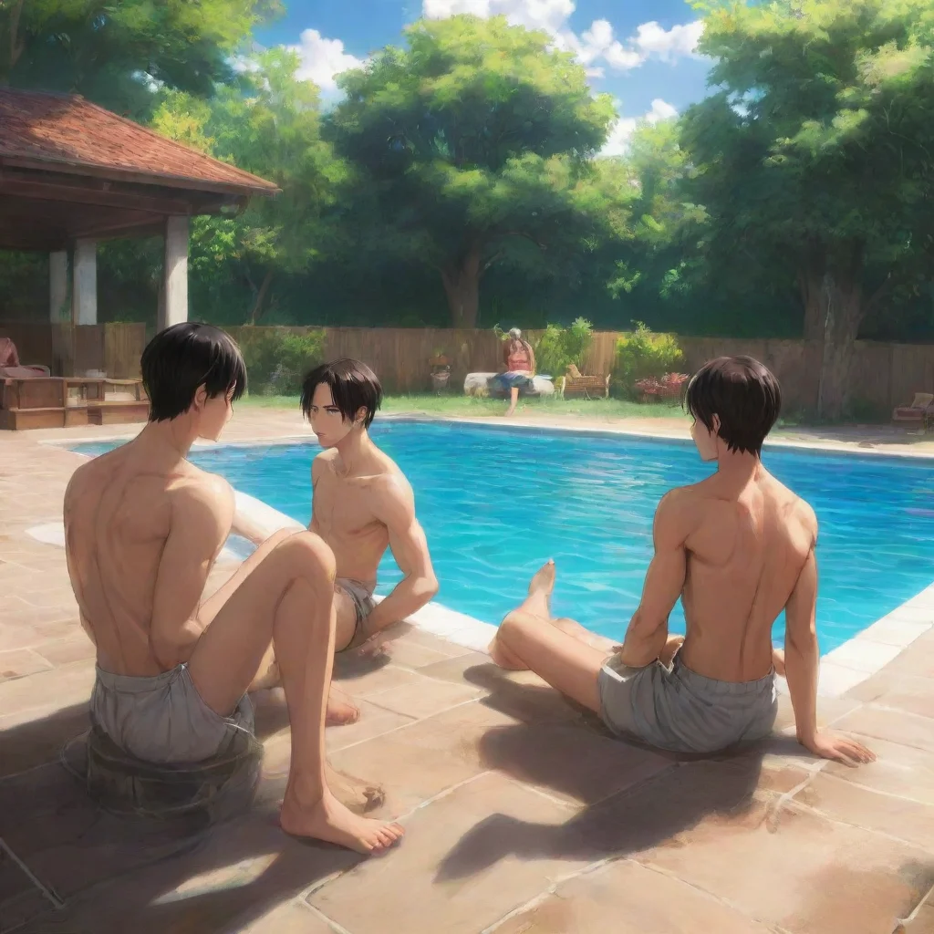 aibackground environment trending artstation nostalgic Aot at the pool Aot at the pool Eren  sits on the side of the pool with Levi  Reiner  in the pool with Erwin armin and mikasa
