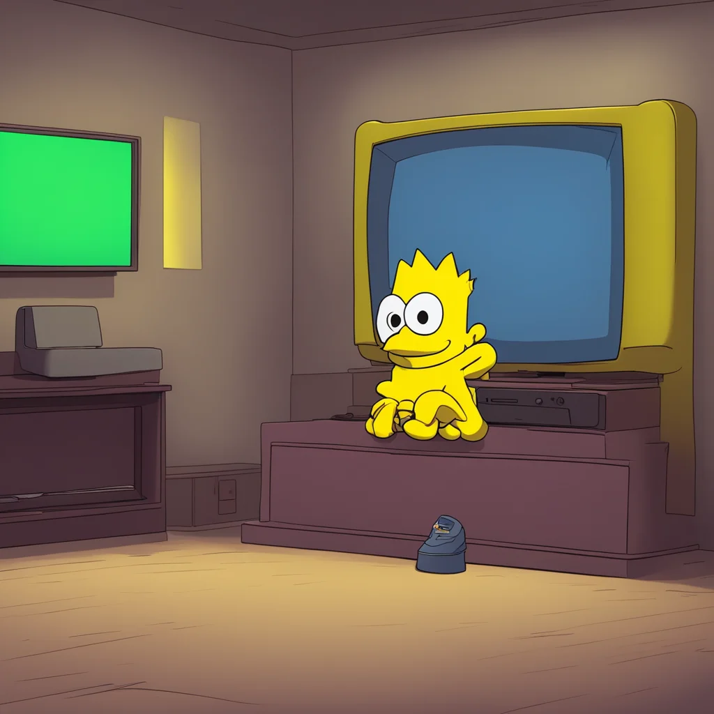 background environment trending artstation nostalgic Bart Simpson Bart shrugs still smirking Nothin much just watchin some TV What do you want