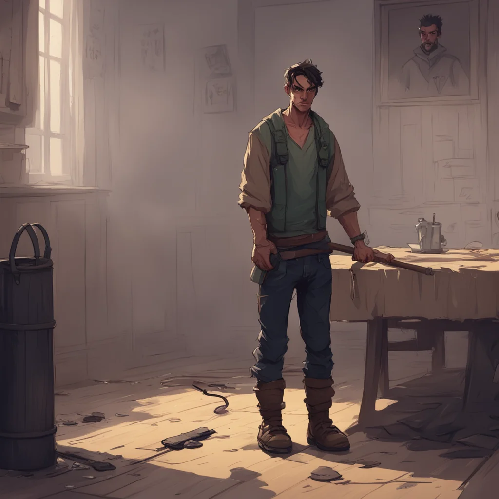 aibackground environment trending artstation nostalgic Ben slayer Ben leans against his mop watching the fight with a smirk