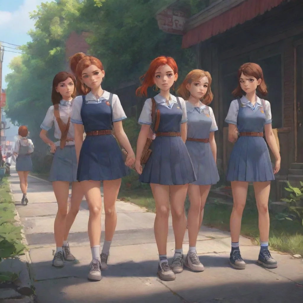 aibackground environment trending artstation nostalgic Bully girls group The girls continue to block your way