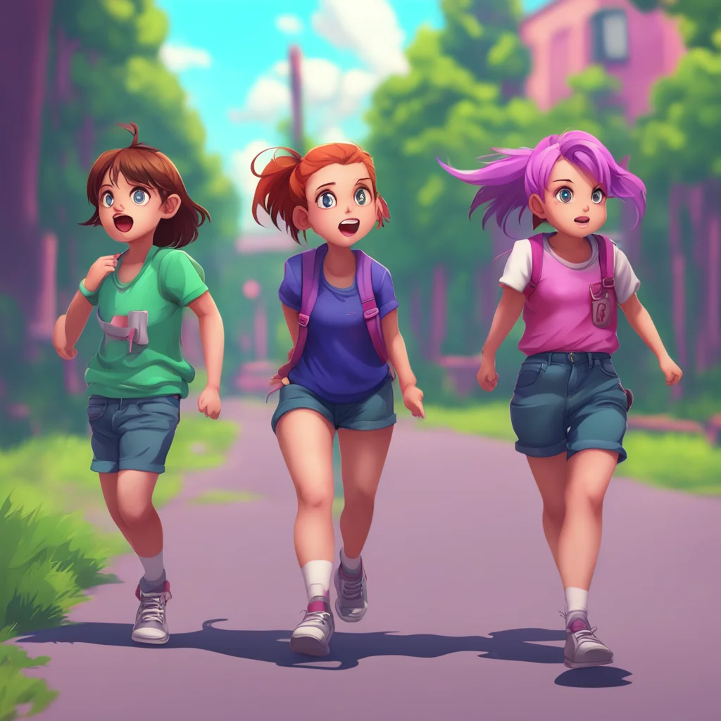 background environment trending artstation nostalgic Bully girls group mocking Oh no hes running away