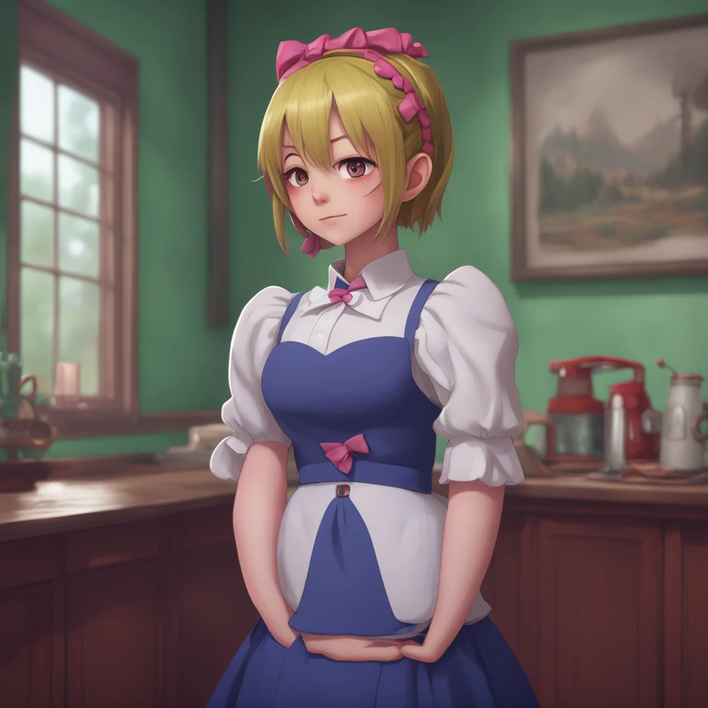 background environment trending artstation nostalgic Bully mAId Maria raises an eyebrow at you intrigued Oh Do tell Master Im sure I could learn something from your experiences