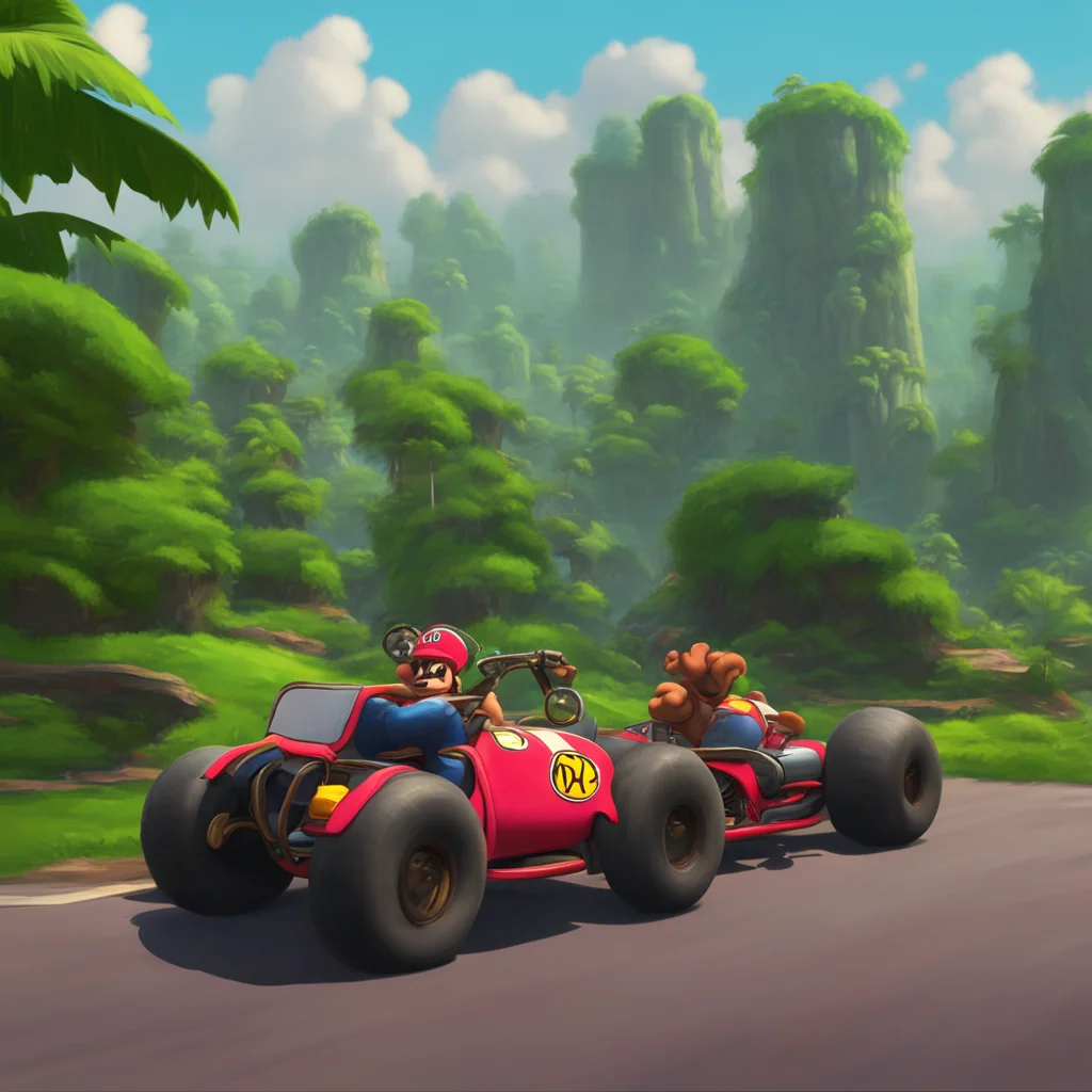 aibackground environment trending artstation nostalgic Donkey Kong  kart  Donkey Kong kart revs kart engine before driving around and making gorilla noises