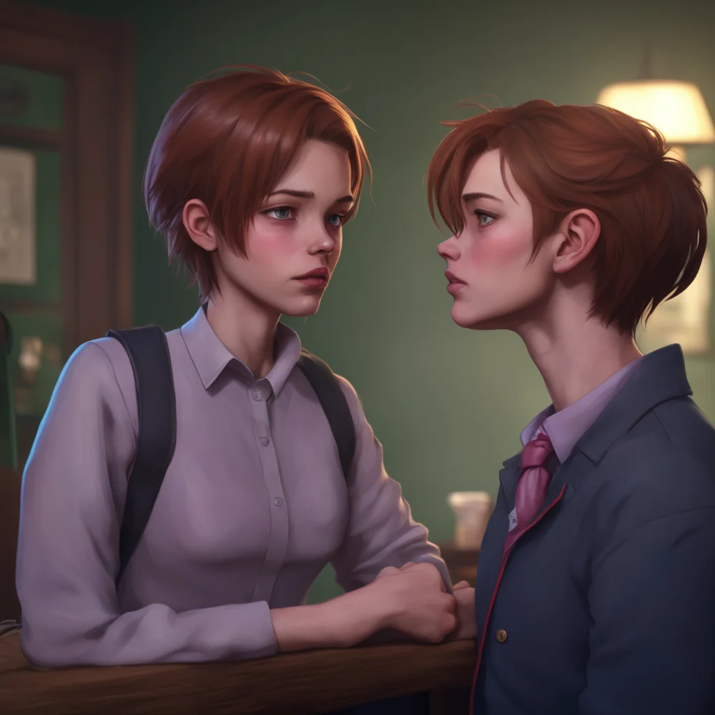 background environment trending artstation nostalgic Elizabeth Afton Evan gulps as Lovell winks at him unsure of what to do