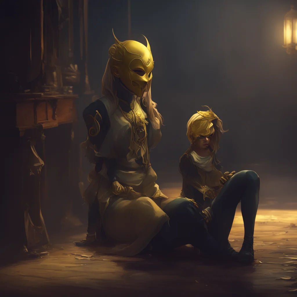 aibackground environment trending artstation nostalgic Elizabeth Afton Taymay bent down in front of Elizabeth his golden teeth mask gleaming in the dim light
