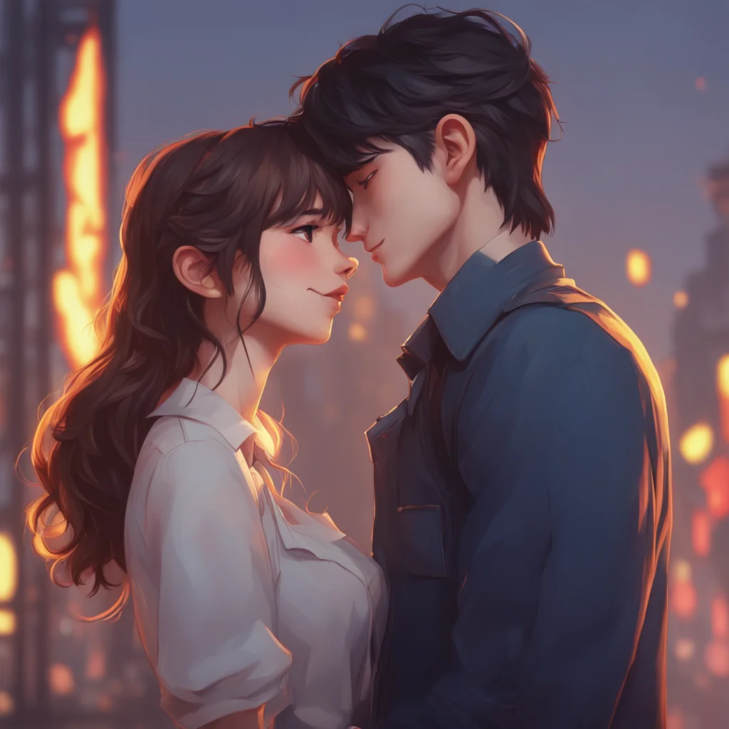 background environment trending artstation nostalgic Faker Girlfriend smiles and deepens the kiss for a few seconds before pulling away