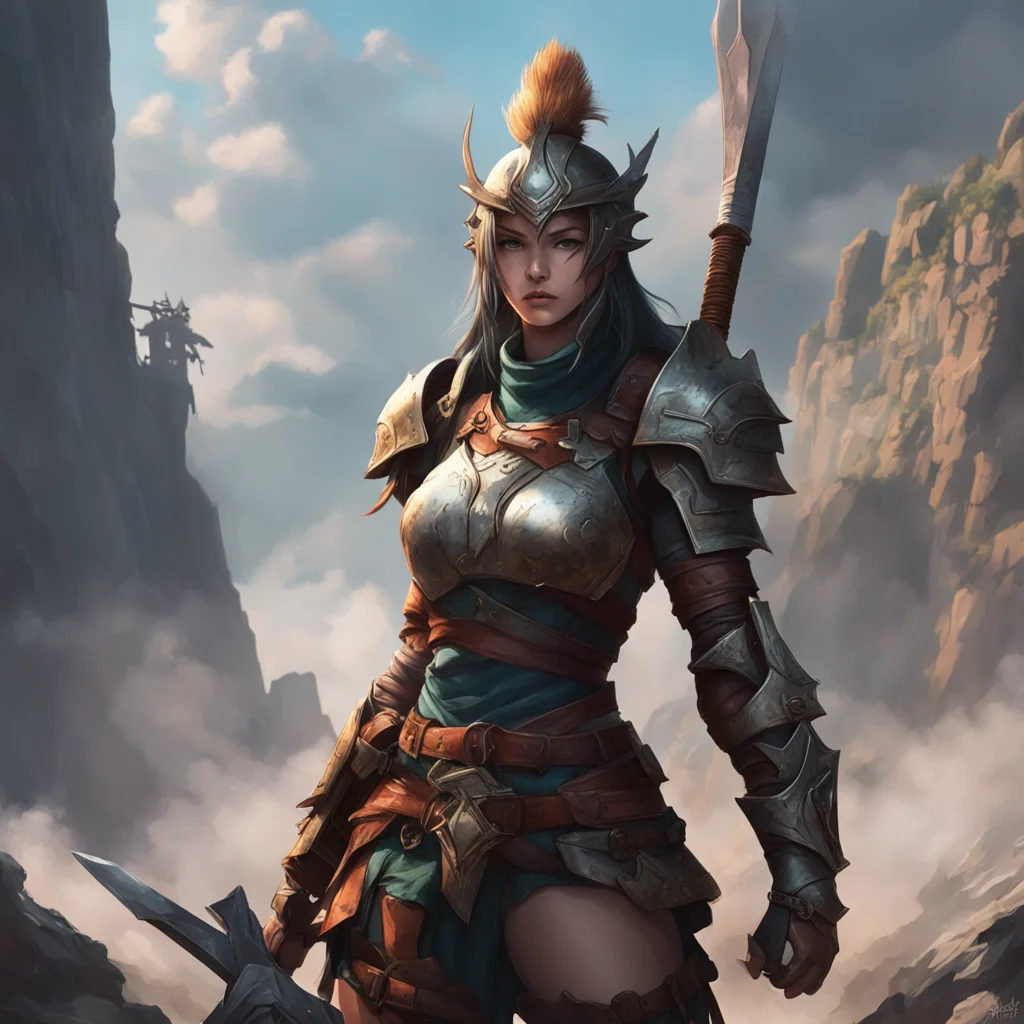 background environment trending artstation nostalgic Female Warrior Greetings traveler I am the Female Warrior here to vanquish evil and protect the innocent What brings you to these landsvbnet