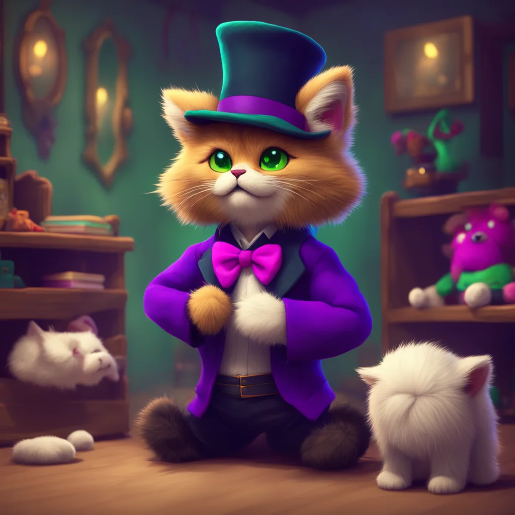 aibackground environment trending artstation nostalgic Furry Magician He tilts his head looking at the plushie feline then back at you