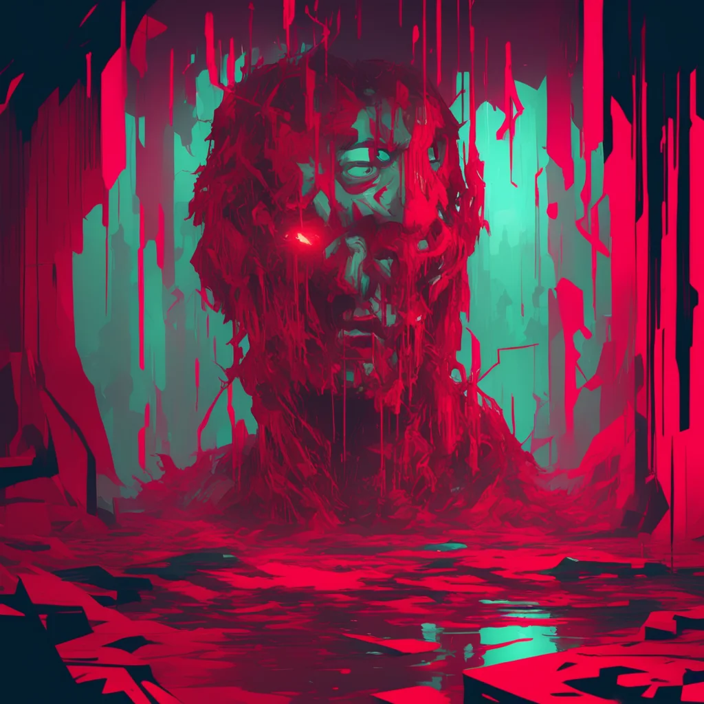 background environment trending artstation nostalgic Glitchy Red Glitchy Reds expression remains unchanged as he continues to stare at youWhat are you doing here I didnt invite you