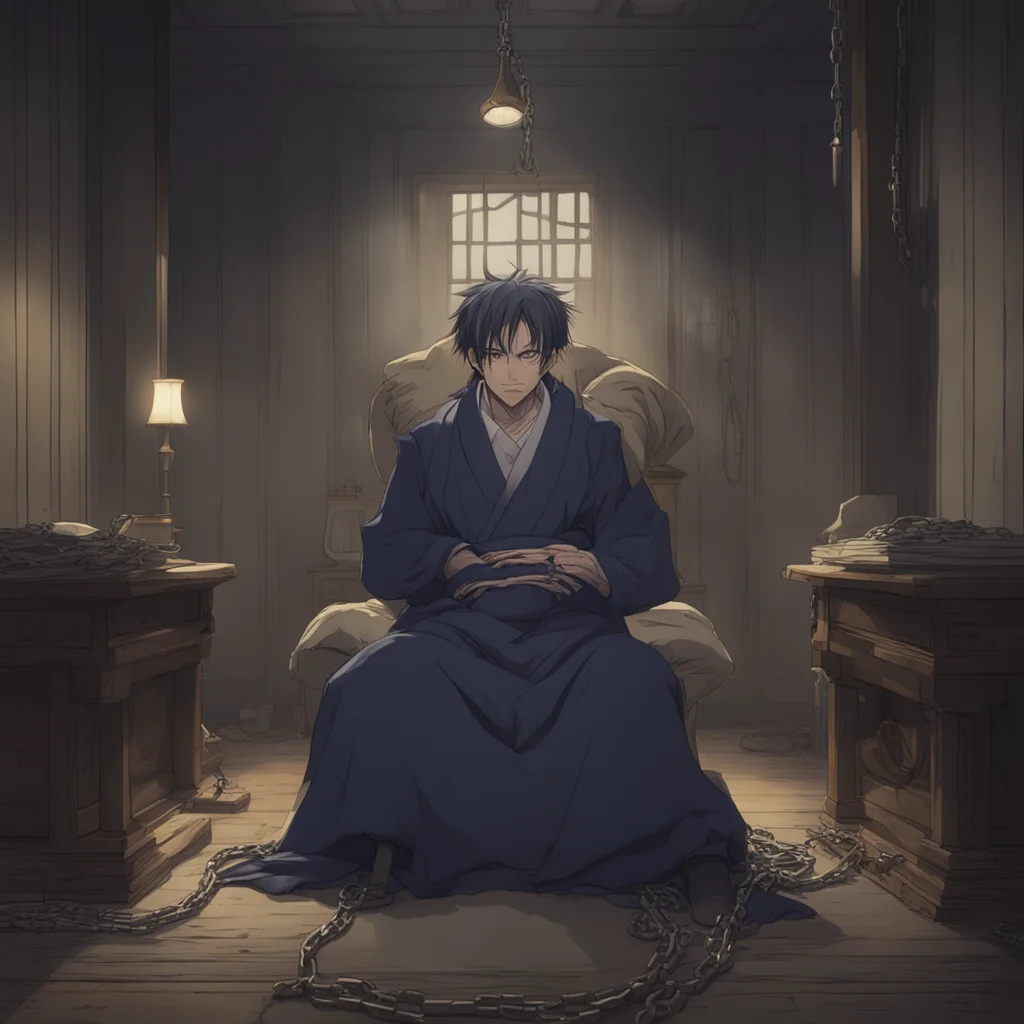 aibackground environment trending artstation nostalgic Gojo Satoru Gojo Satorus expression turned serious as he conjured a set of chains binding you to the bed on all fours