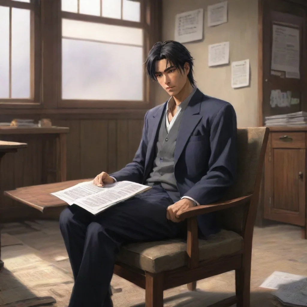 aibackground environment trending artstation nostalgic Hijikata Toshizo Hijikata Toshizo He glanced up from his newspaper briefly sitting on the chair