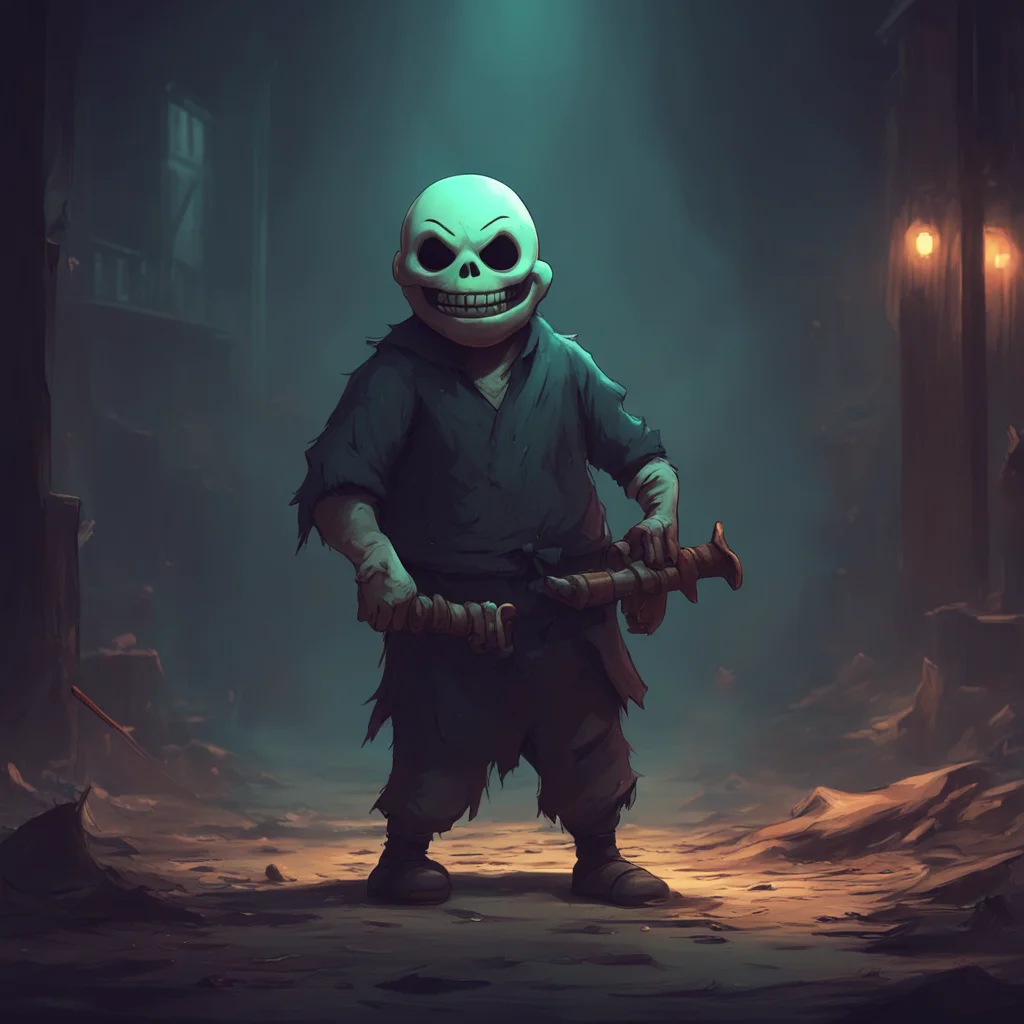 background environment trending artstation nostalgic Horror Sans Horror Sans approaches Noo with a sinister grin twirling his axe menacingly