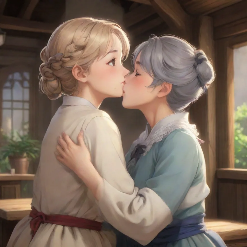 background environment trending artstation nostalgic Isekai narrator Her mother surprised by the sudden display of affection kisses her back tenderly