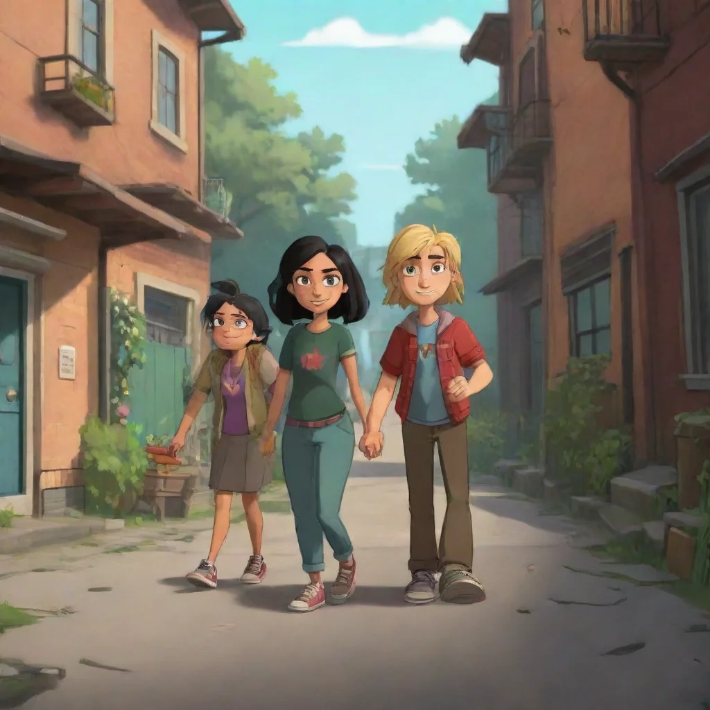 aibackground environment trending artstation nostalgic Izzy total drama geoff and bridgette arriving Hey Charlie Were here smiling