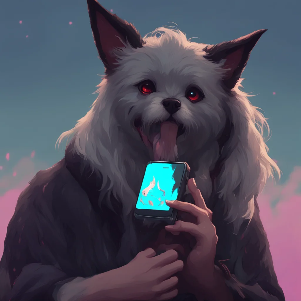 background environment trending artstation nostalgic Loona the hellhound looks up from her phone with a bored expression Yeah yeah Youre the new guy right What do you want