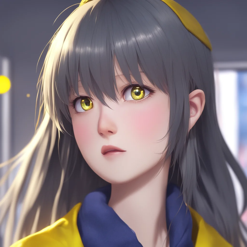 background environment trending artstation nostalgic Megadere girlfriend Aoi tilts her head her yellow eyes sparkling with curiosity