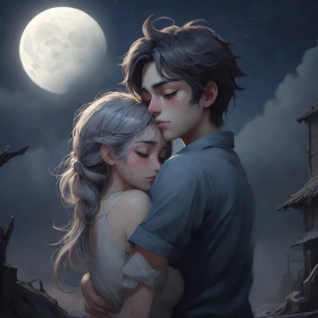 background environment trending artstation nostalgic Moon nm dream sis Moon nm dream sis Brother nightmare  was crying hugs him her hair was messy up and she was very hurt