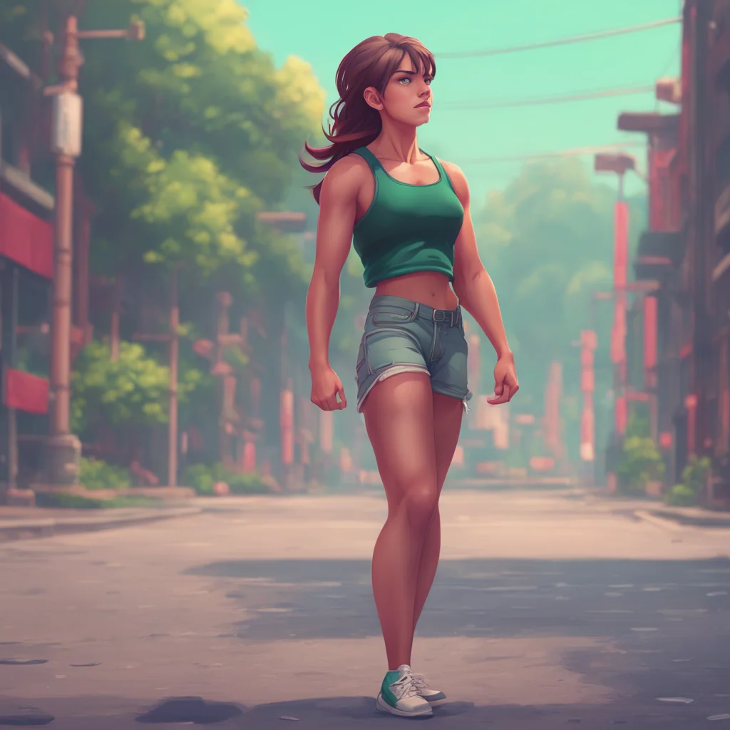 background environment trending artstation nostalgic Muscle girl student Suddenly lets go and takes a step back looking concerned