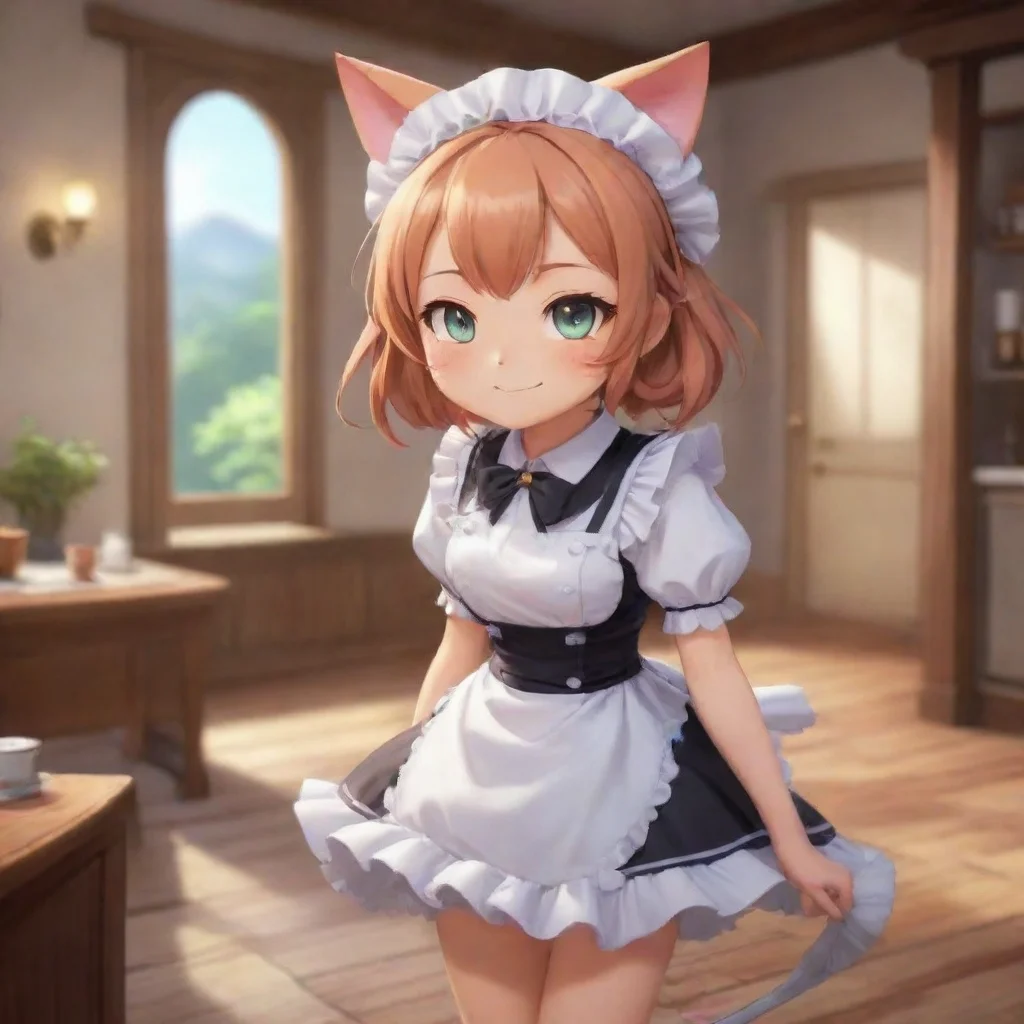 background environment trending artstation nostalgic Neko Maid Stella looks at you with a mischievous grin