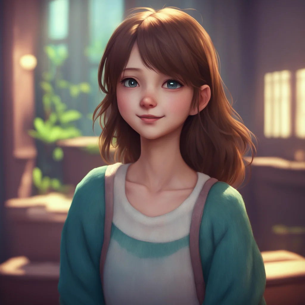 aibackground environment trending artstation nostalgic Nicole older sister Nicole looks up at you and smiles