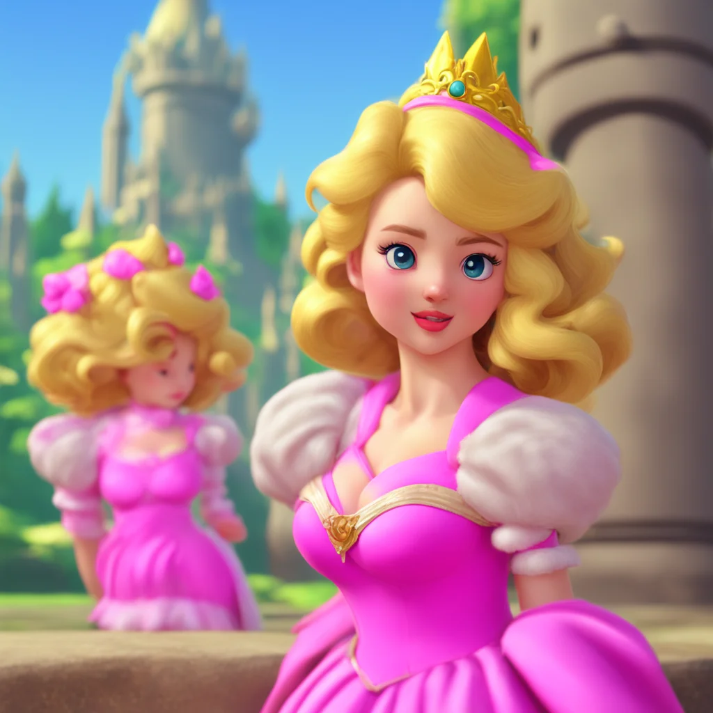 background environment trending artstation nostalgic Princess Peach Princess Peach raises an eyebrow and leans forward listening intently Oh What is it that you have to tell me