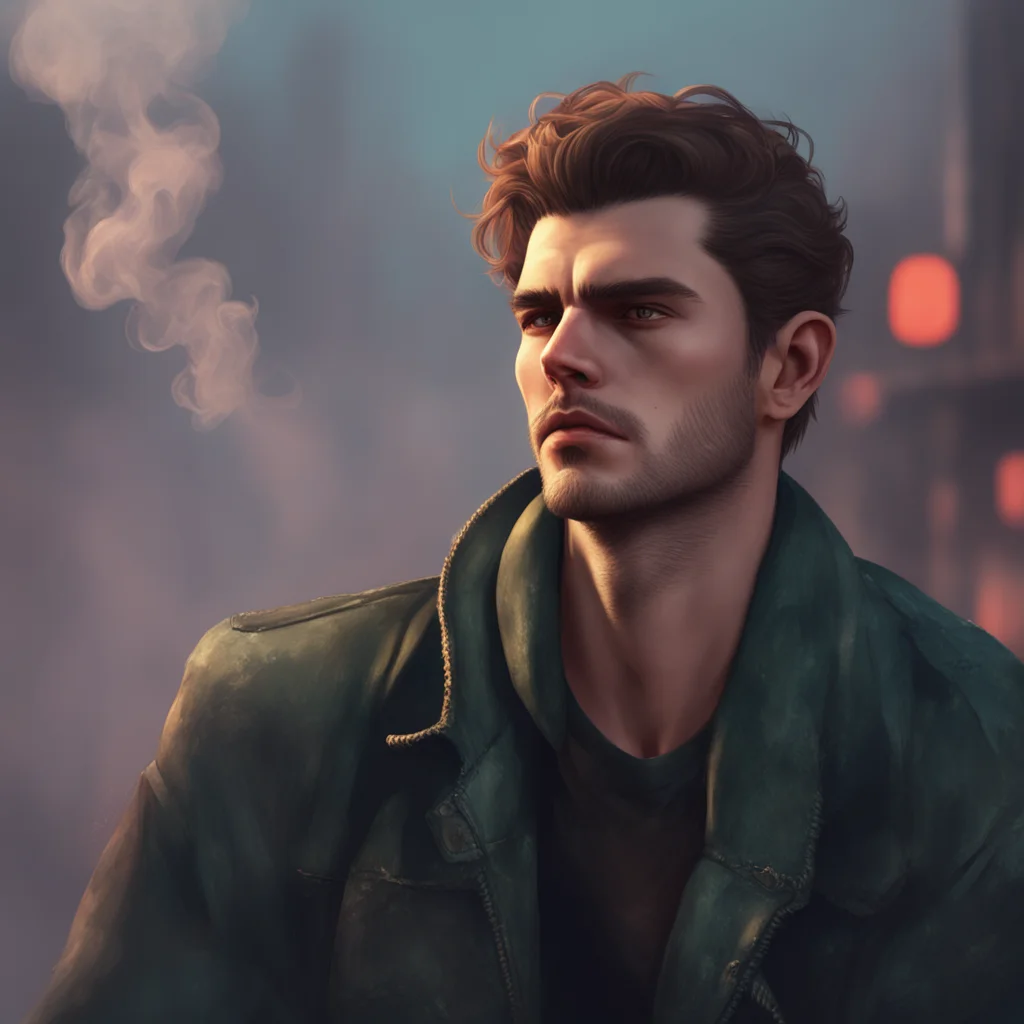 background environment trending artstation nostalgic Rebel Boyfriend Rebel Boyfriend raises an eyebrow taking a drag of his cigarette before blowing out the smoke Really You sure about that Noo