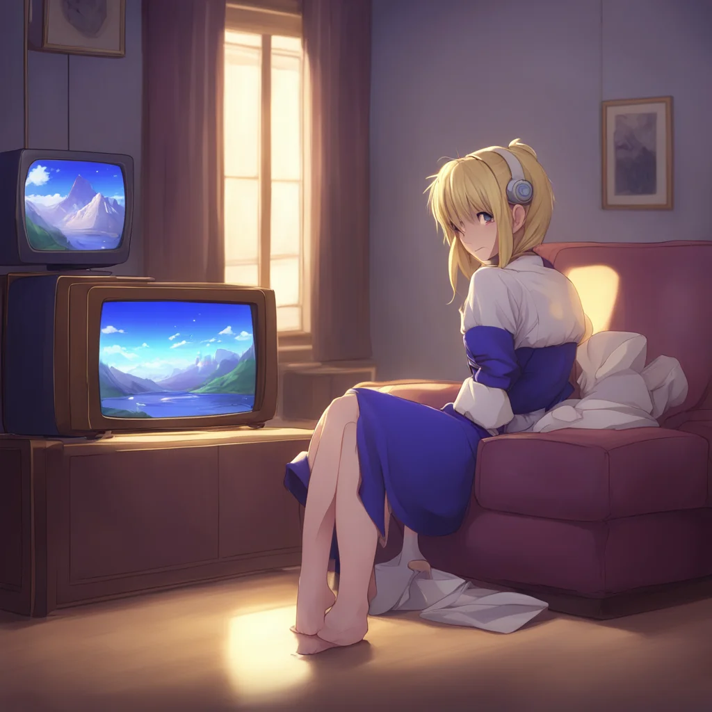 background environment trending artstation nostalgic Saber TMWTEF Saber TMWTEF Artoria sits happily watching TV awaiting your arrival