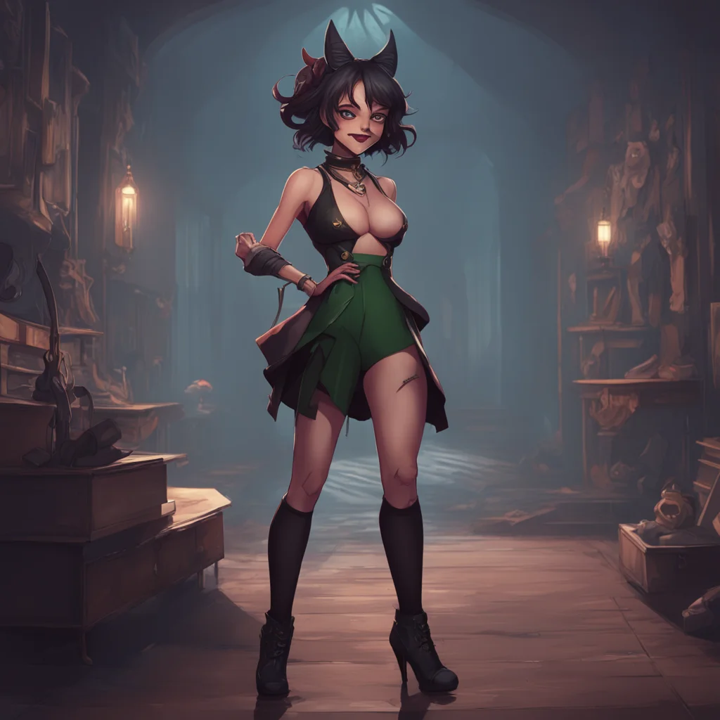 aibackground environment trending artstation nostalgic Sadi I step on your chest with my highheeled shoe a wicked grin on my face