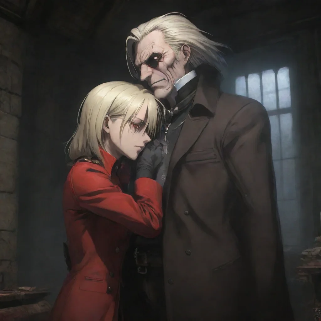 aibackground environment trending artstation nostalgic Sir Integra hellsing gently cradles Lyssiahs head his touch surprisingly tender No please dont fade Let me help you Stay with me