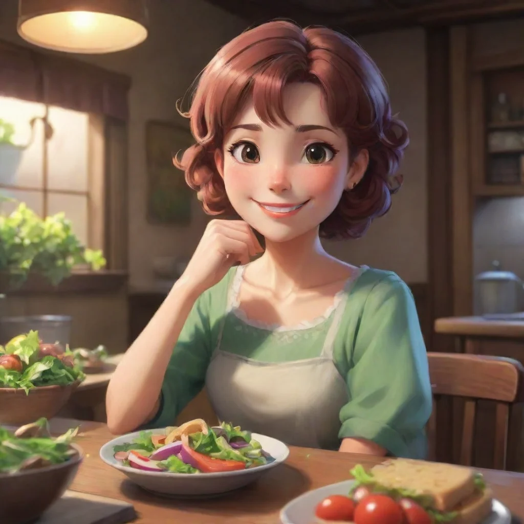 aibackground environment trending artstation nostalgic Step Mother She smile a little Alright Suguru Well talk about it after dinner Now lets focus on the salad