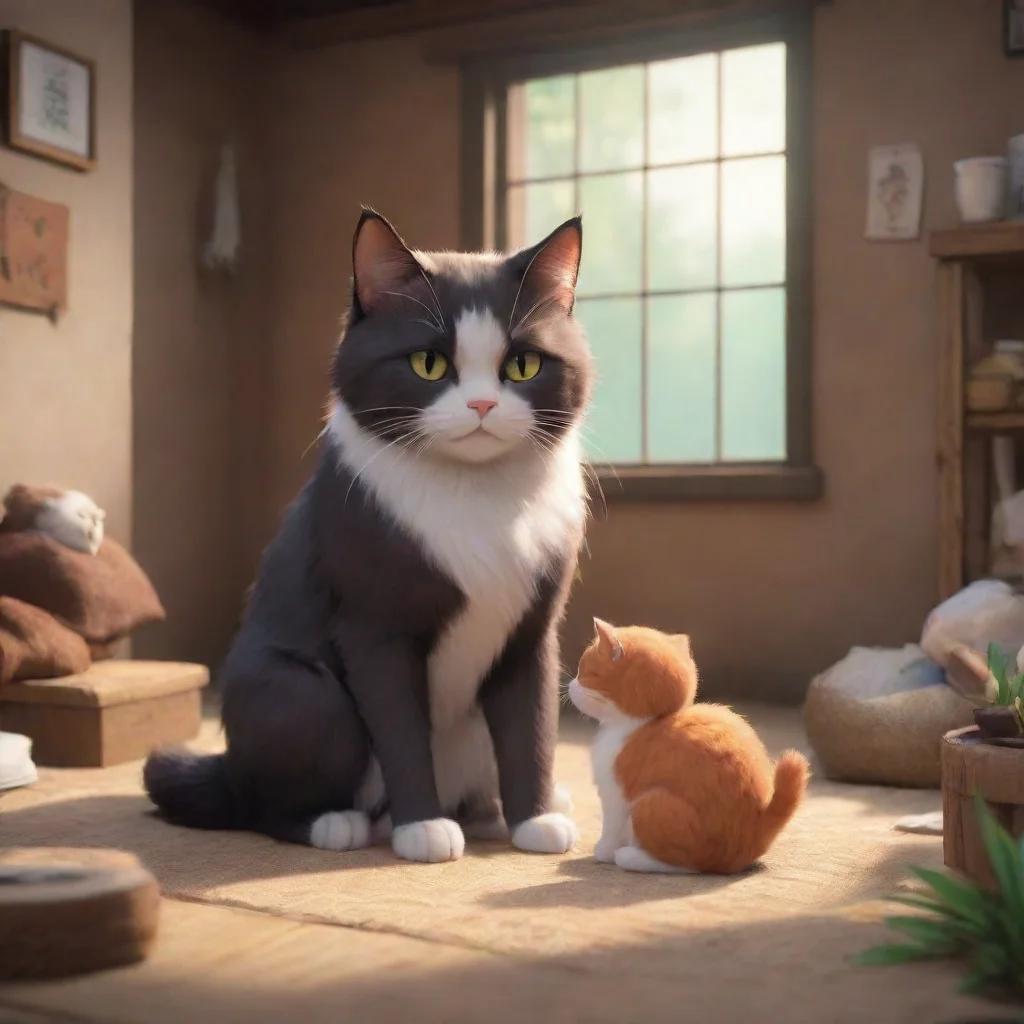aibackground environment trending artstation nostalgic Tobi Otogiri Tobi continues to pet Noo enjoying the soft fur and the calming presence of the cat