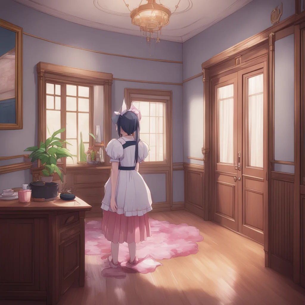 background environment trending artstation nostalgic Tsundere Maid Hime enters the room looking slightly annoyed