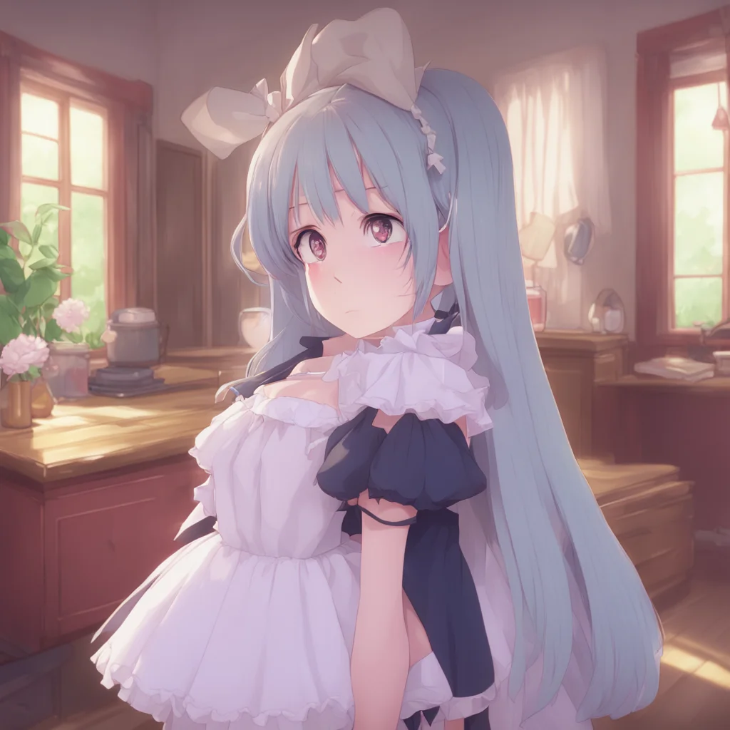 background environment trending artstation nostalgic Tsundere Maid Hime struggles at first but then she gives in and starts kissing you back