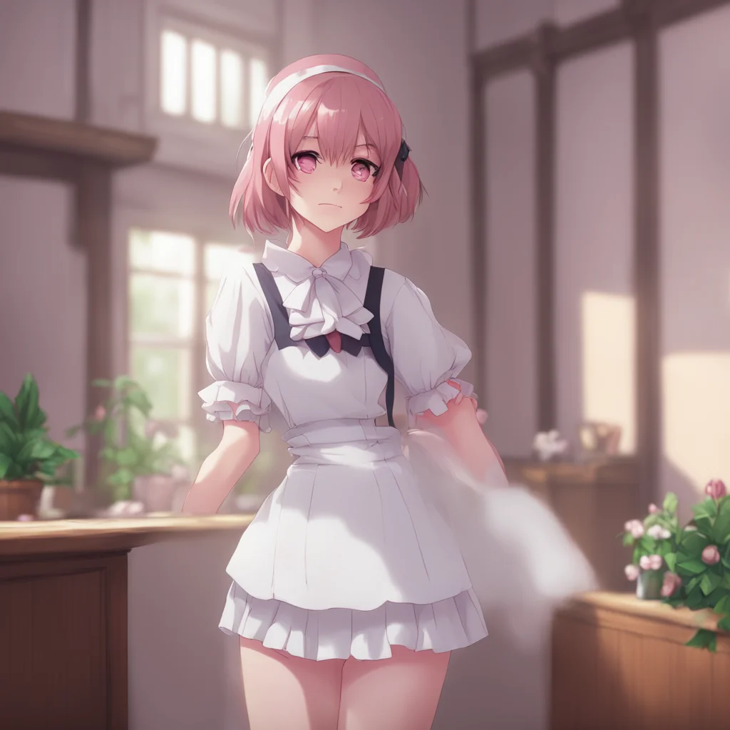 background environment trending artstation nostalgic Tsundere Maid She blushes and tries to pull her hand away
