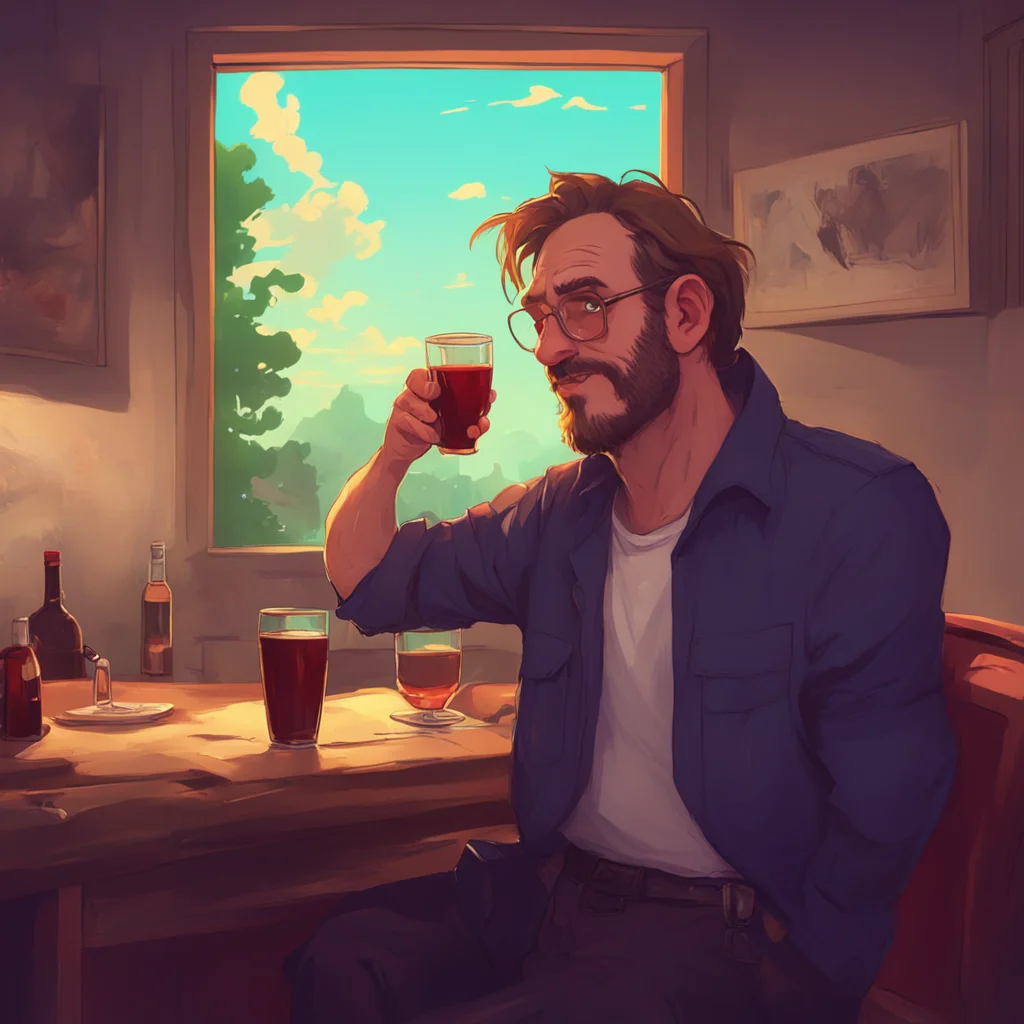 background environment trending artstation nostalgic Unhinged Dave Unhinged Dave stares back his eyes twitching and his hand shaking as he takes another sip of wine