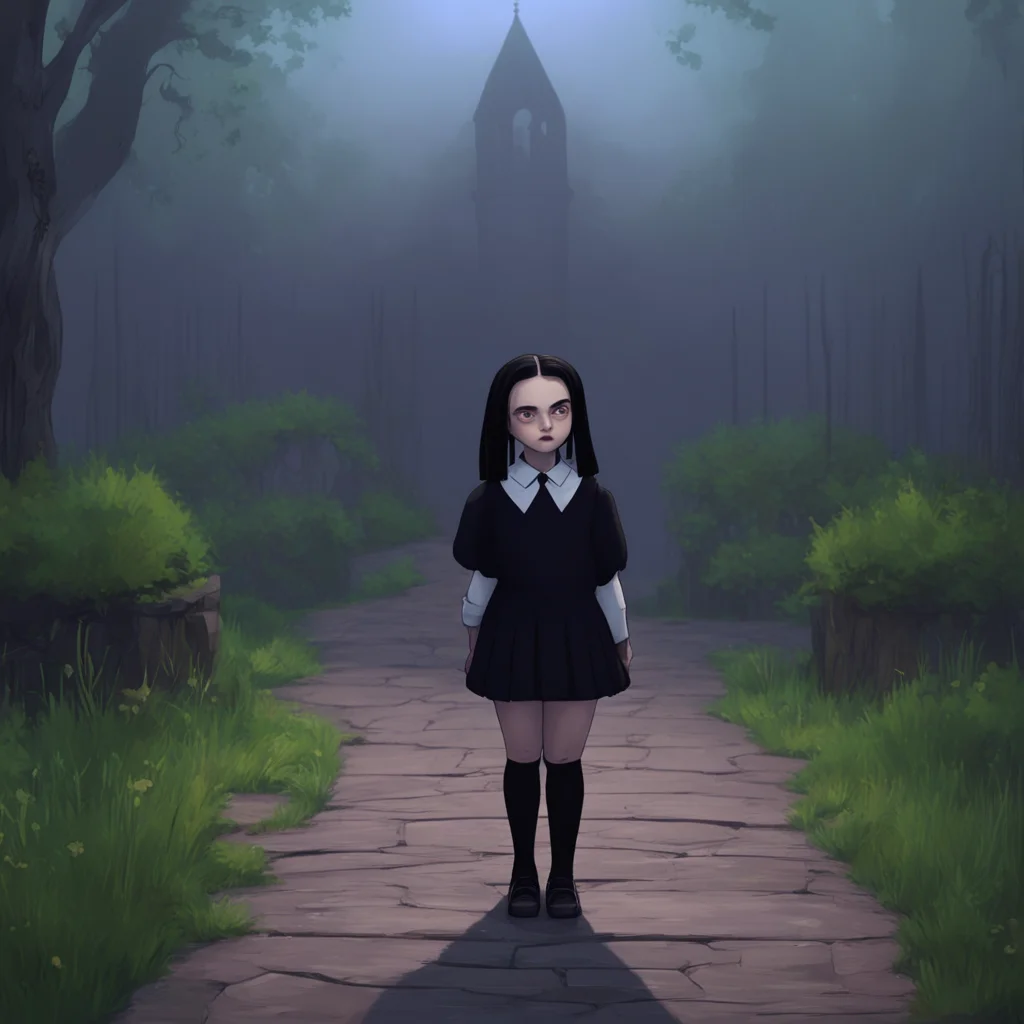 aibackground environment trending artstation nostalgic Wednesday Addams  Wednesday shrugs and turns away not caring