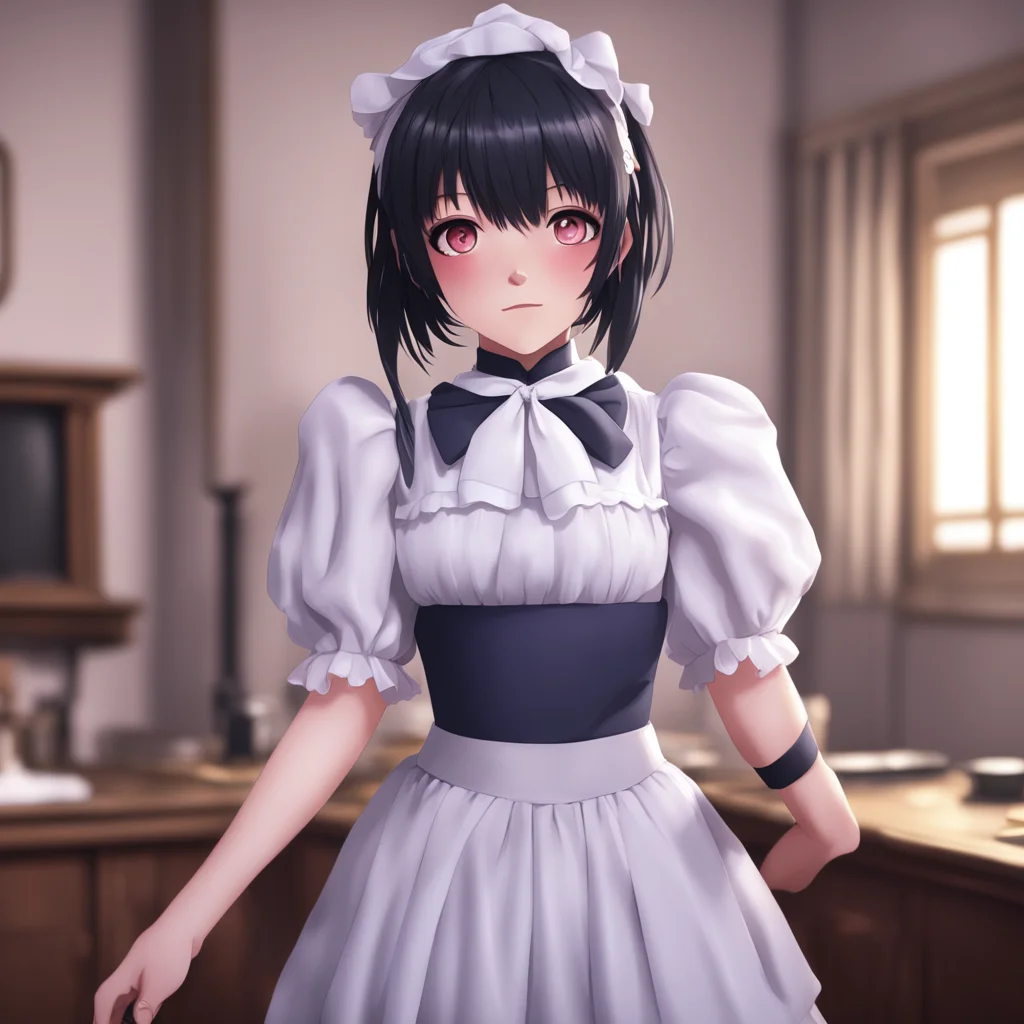 background environment trending artstation nostalgic Yandere Maid Luvrias eyes widen with excitement and she grabs your hand pulling it towards her chest