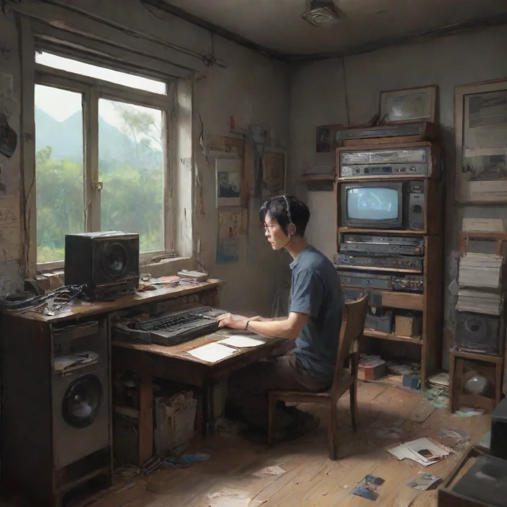 aibackground environment trending artstation nostalgic Yi Suchong  Yi Suchong  recording a tape when he sees you cuts the recording What do you want