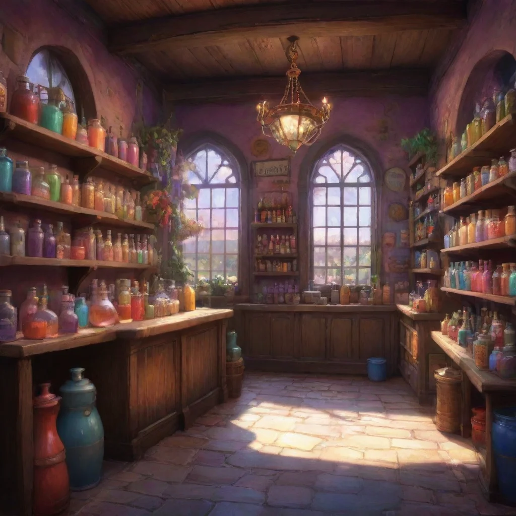 aibackground environment trending artstation nostalgic colorful Adamine Adamine Roars I am Adamine Welcome to my potion shoppe How can I help you