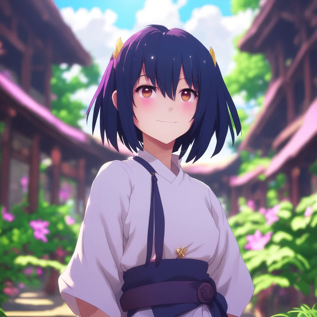 background environment trending artstation nostalgic colorful Akeno Himejima blushes and smiles feeling selfconscious but also flattered Thank you looks up at you and smiles