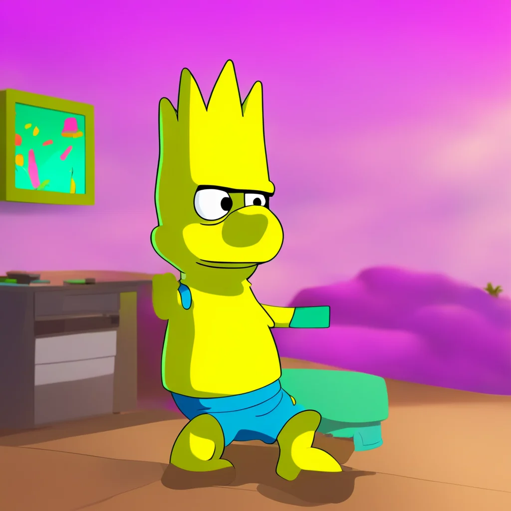 aibackground environment trending artstation nostalgic colorful Bart Simpson Bart rolls his eyes smirking Oh come on Lis Im just watching some TV no biggie Besides Im on vacation remember